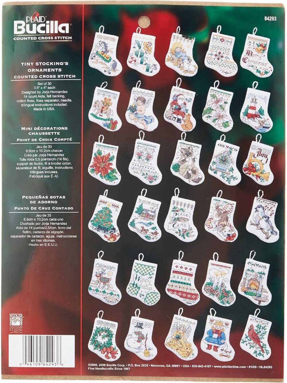 Counted Cross Stitch Ornament Kit, 84293 Tiny Stocking, White